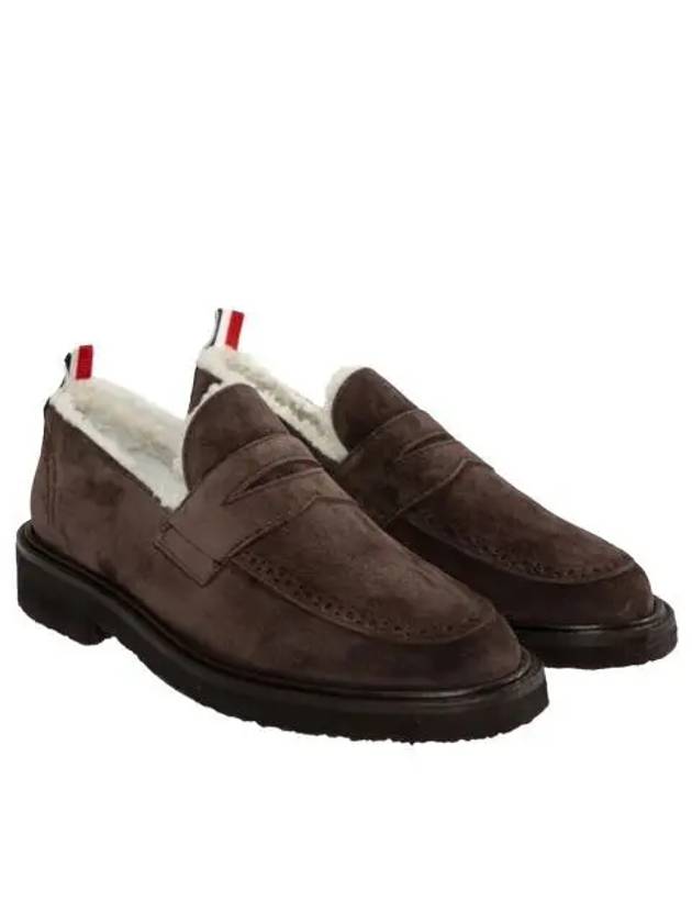 Shearling Lining Suede Penny Loafers Brown - THOM BROWNE - BALAAN 2