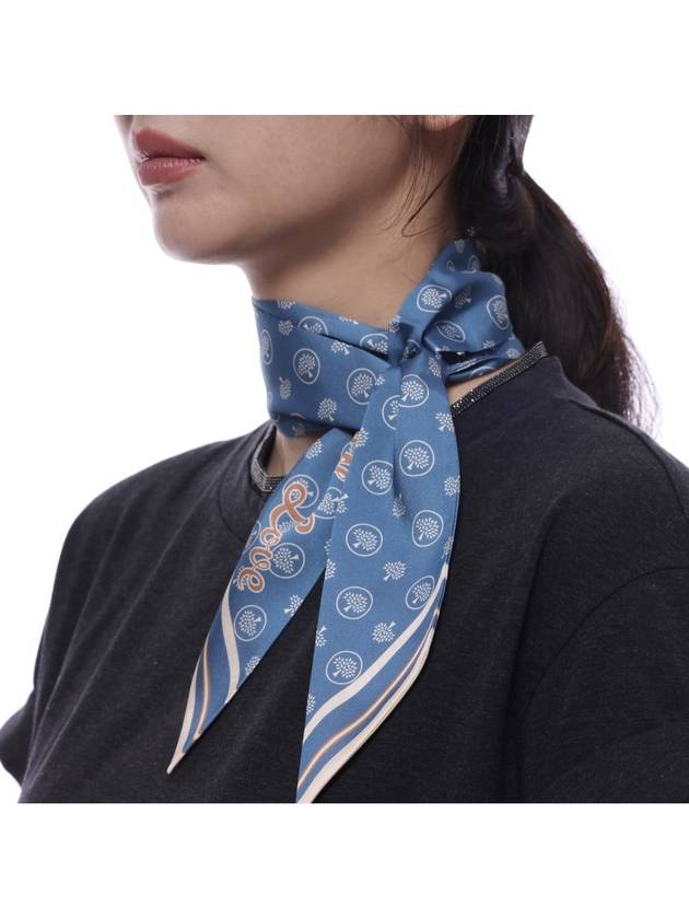 Recycled Polyester From England With Love Skinny Scarf Poplin Blue Eggshell - MULBERRY - BALAAN 5