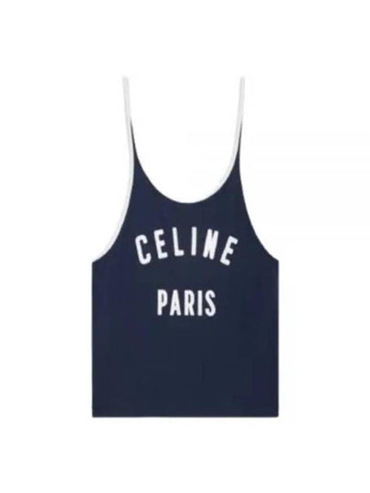 Satin Patch Cotton Jersey Sleeveless Navy - CELINE - BALAAN 2