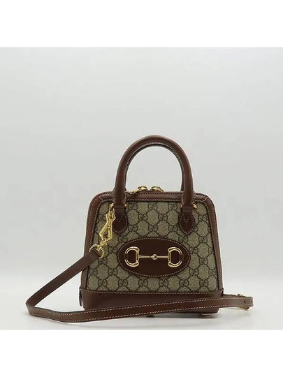 640716 Beige Ebony GG Supreme Canvas Horsebit 1955 Mini Top Handle Tote Bag Shoulder Strap 2WAY - GUCCI - BALAAN 2