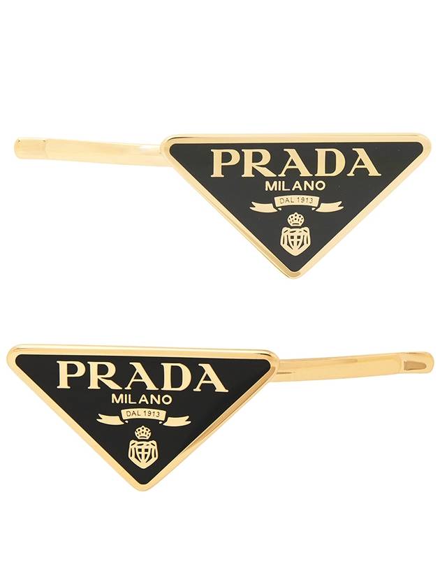 Triangle Logo Hair Clip Gold Black - PRADA - BALAAN 2