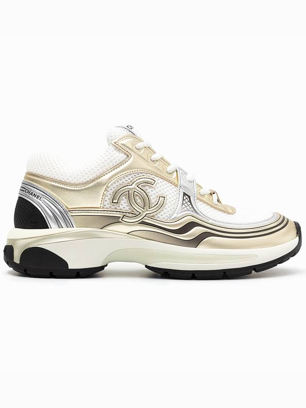 Sneakers Fabric Laminated White Gold Silver - CHANEL - BALAAN.