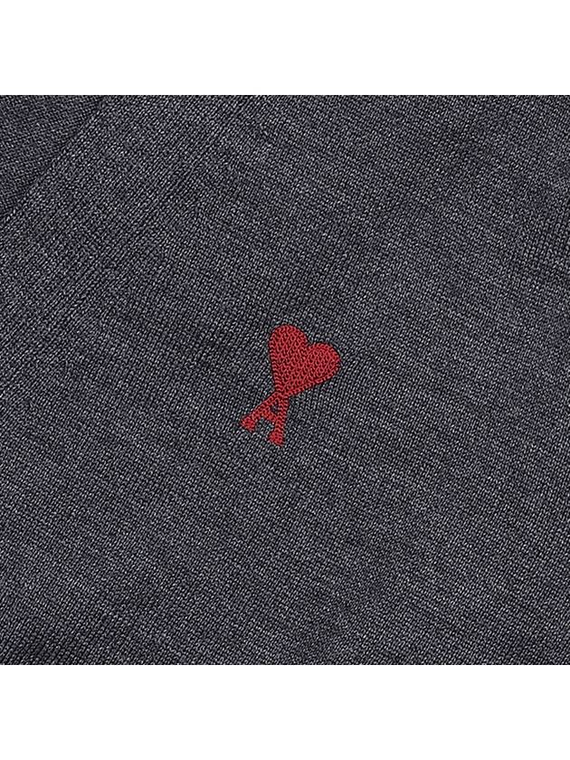 Red Heart Logo Merino Wool Cardigan Heather Grey - AMI - BALAAN 7