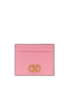 V Logo Signature Grainy Calfskin Card Wallet Pink - VALENTINO - BALAAN 1