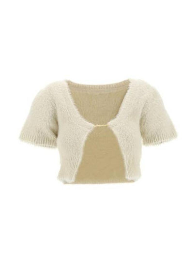 La Maile Neve Logo Charm Fluffy Crop Cardigan Offwhite - JACQUEMUS - BALAAN 2