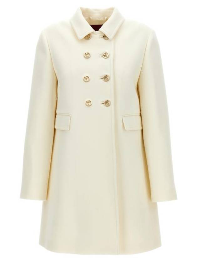 Slim Fit Wool Double Coat White - GUCCI - BALAAN 1