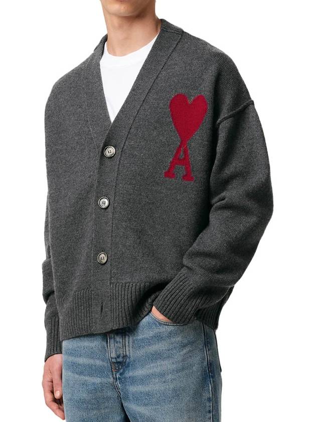 De Coeur Logo Wool Cardigan Grey - AMI - BALAAN 4