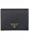 Gold Hardware Triangle Logo Saffiano Half Wallet Black - PRADA - BALAAN 2