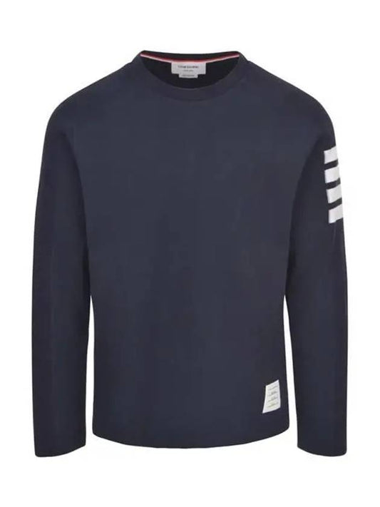 4-Bar Striped Cotton Long Sleeve T-Shirt Navy - THOM BROWNE - BALAAN 2