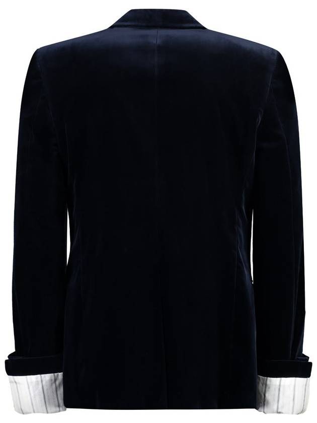 Stretch Cotton Velvet Formal Jacket Dark Blue - GUCCI - BALAAN 3