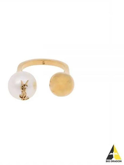 YSL Logo Pearl Ring Aging Brass Gold - SAINT LAURENT - BALAAN 2