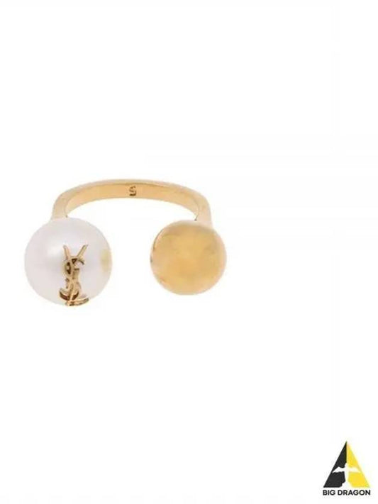 YSL Logo Pearl Ring Aging Brass Gold - SAINT LAURENT - BALAAN 2