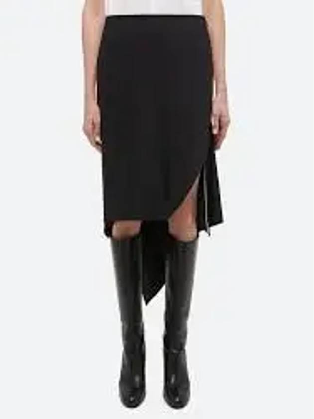 Virgin Wool Scarf Hem Short A-Line Skirt Black - HELMUT LANG - BALAAN 2