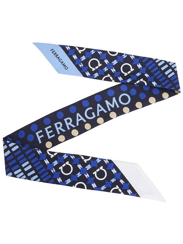 Gancini Print Mini Silk Scarf Marine Blue - SALVATORE FERRAGAMO - BALAAN 4