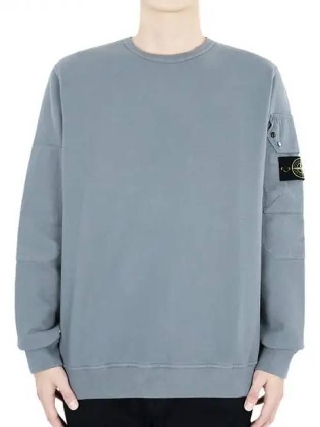 Brushed Organic Cotton Fleece Sweatshirt Blue - STONE ISLAND - BALAAN 2