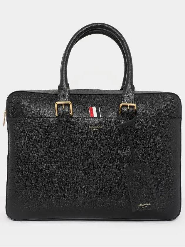 Grain Leather Three-Stripe Tab Business Brief Case Black - THOM BROWNE - BALAAN 3