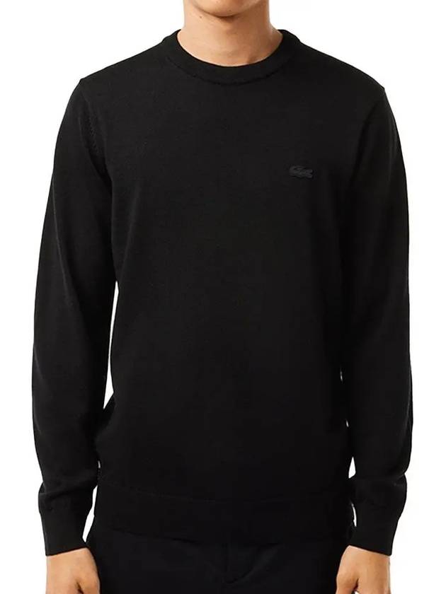 Crew Neck Merino Wool Knit Top Black - LACOSTE - BALAAN 2