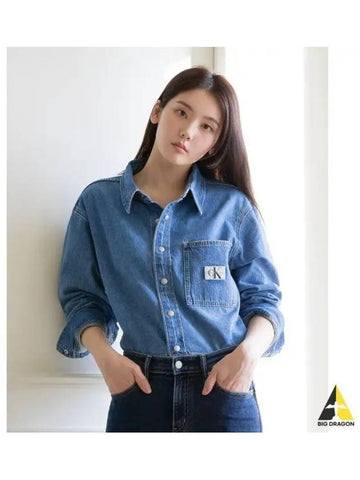 JEANS Women s Light Blue Cropped Dad Fit Denim Shirt J223480 1AA - CALVIN KLEIN - BALAAN 1