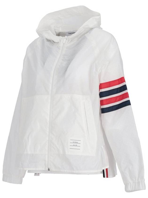 4 Bar Ripstop Polyamide Windbreaker White - THOM BROWNE - BALAAN 3