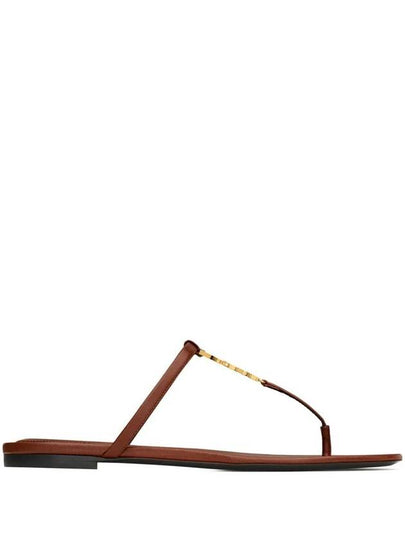 Cassandra Leather Flip Flops Brown - SAINT LAURENT - BALAAN 2