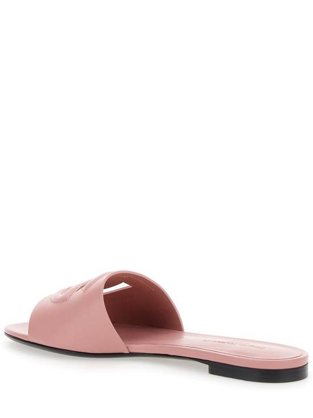 Pink Slide Sandals With Cut Out Logo In Leather Woman - DOLCE&GABBANA - BALAAN 3