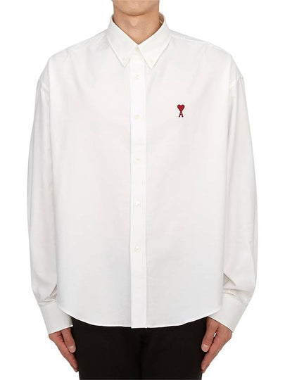 Button Down Boxy Fit Oxford Long Sleeve Shirt Natural White - AMI - BALAAN 2