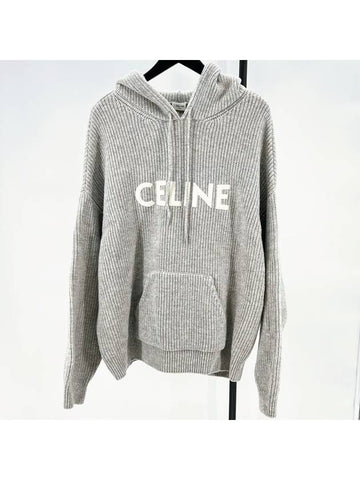 Ribbed wool knit hoodie gray L size - CELINE - BALAAN 1