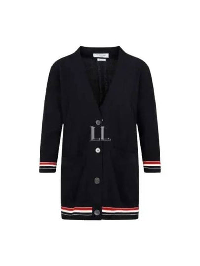 High Twist Cotton Oversized Long Cardigan Navy - THOM BROWNE - BALAAN 2