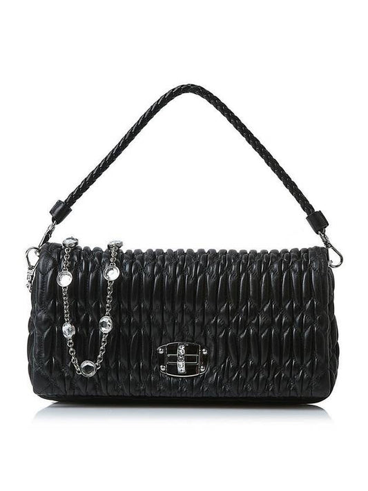 Crystal Cloque Nappa Leather Shoulder Bag Black - MIU MIU - BALAAN 1