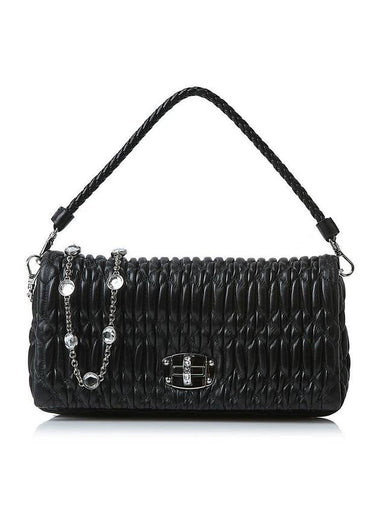 Crystal Cloque Nappa Leather Shoulder Bag Black - MIU MIU - BALAAN 1