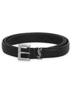 Men's Monogram Silver Buckle Leather Belt Black - SAINT LAURENT - BALAAN 3