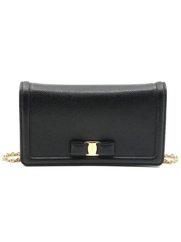 Ferragamo black leather Barlow gold mini chain cross bag WOC 22 C916 - SALVATORE FERRAGAMO - BALAAN 1