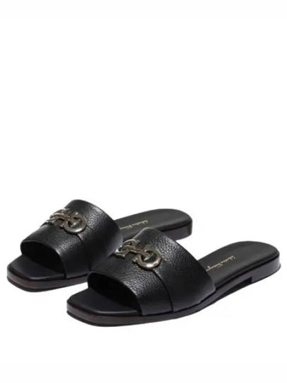 Gancini Leather Slippers Black - SALVATORE FERRAGAMO - BALAAN 2