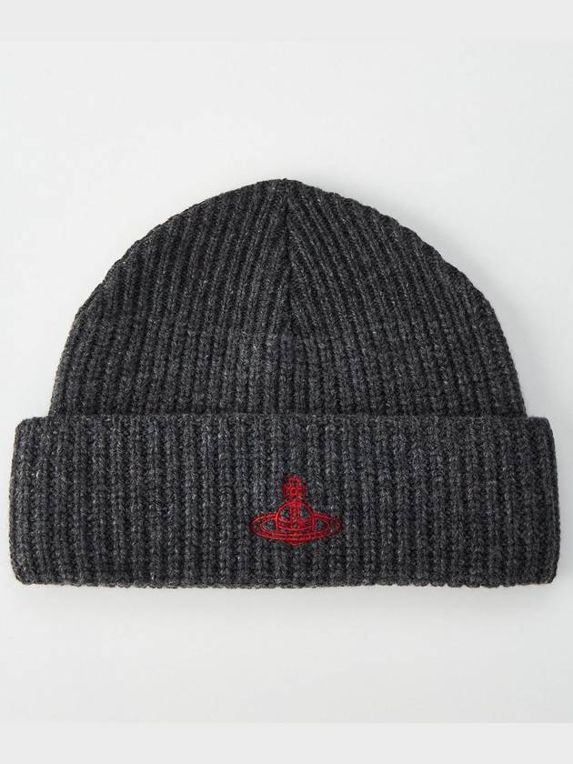 Sporty ORB Logo Beanie Gray Melange Color - VIVIENNE WESTWOOD - BALAAN 4