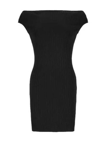 Mini off shoulder rib dress black - AMI - BALAAN 1