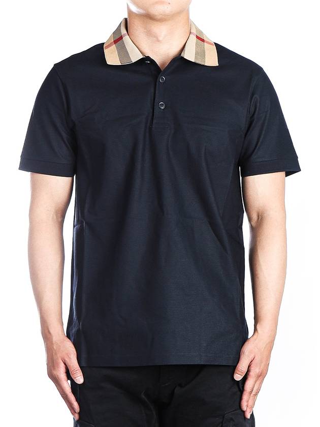 Check Collar Cotton Polo Shirt Navy - BURBERRY - BALAAN 2