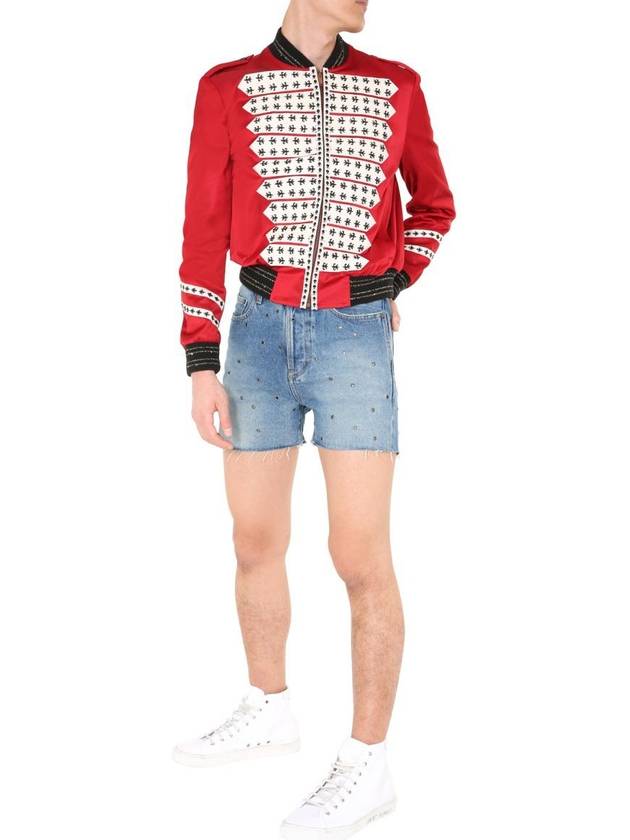 Eyelet Stud Cotton Denim Shorts Blue - SAINT LAURENT - BALAAN 3