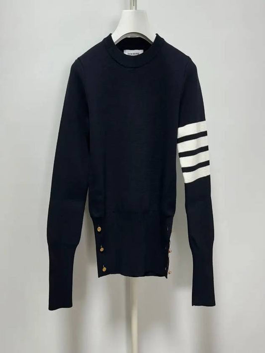 Milano Stitch Crewneck 4-Bar Cotton Crepe Knit Top Navy - THOM BROWNE - BALAAN 2