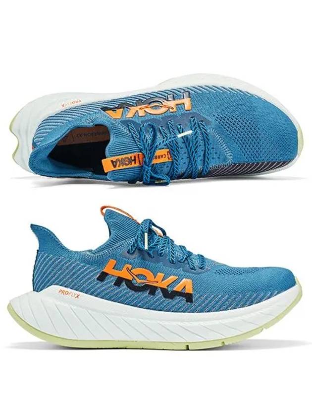 Men's Carbon X 3 Knit Low Top Sneakers Blue Coral - HOKA ONE ONE - BALAAN 3