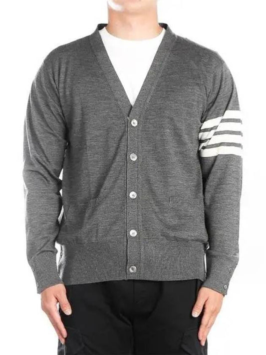 Men's Sustainable Classic Diagonal Wool Cardigan Medium Grey - THOM BROWNE - BALAAN 2