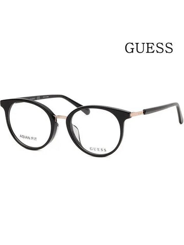 Glasses frame GU2845D 001 round black horn rim Asian fit - GUESS - BALAAN 1