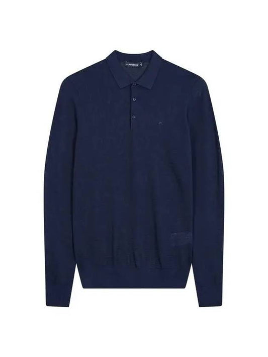 Men Collection Rowan Mesh Long Sleeve Polo Knit Navy 271006 - J.LINDEBERG - BALAAN 1