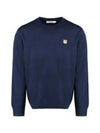 Fox Head Patch Regular Round Neck Pullover Knit Top Navy - MAISON KITSUNE - BALAAN 2