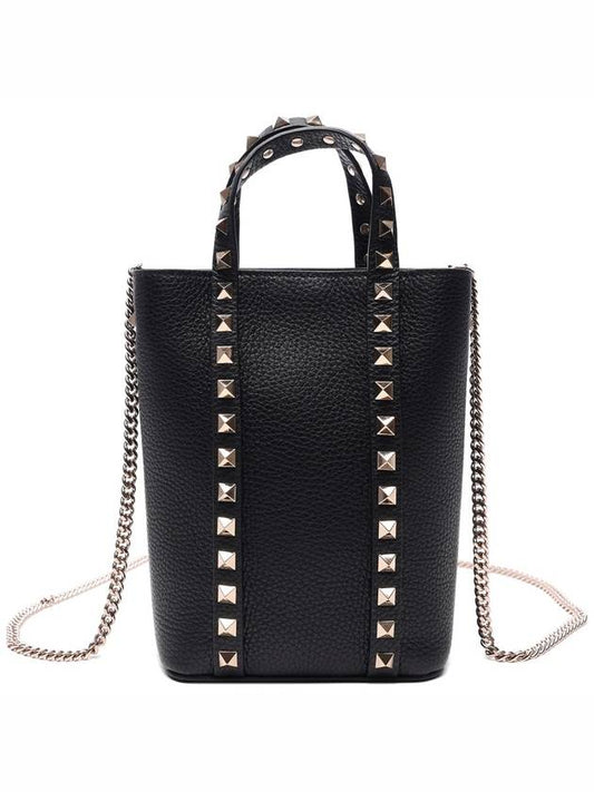 Rockstud Tote Bag Black - VALENTINO - BALAAN 2