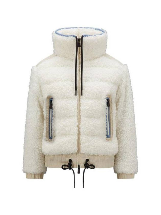 Women's Grenoble Teddy Logo Patch Shearling Coat White - MONCLER - BALAAN 1