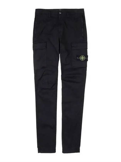 Stretch Cotton Gabardine Garment Dyed Cargo Straight Pants Black - STONE ISLAND - BALAAN 2