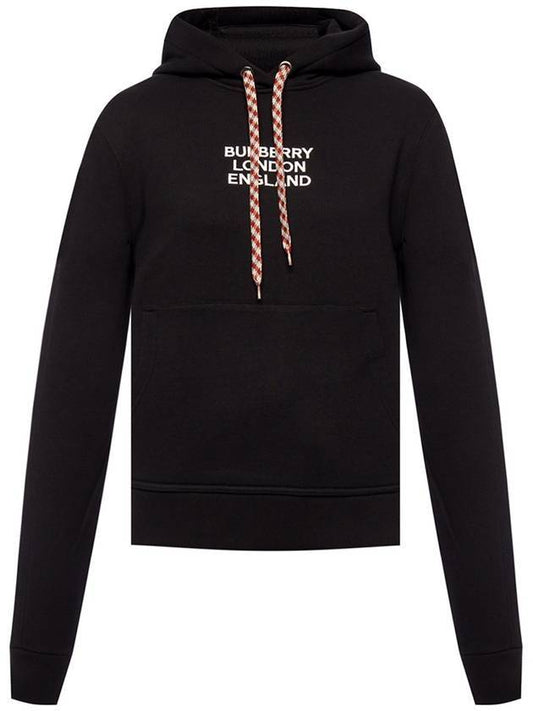 lettering logo embroidered drawstring hooded top black - BURBERRY - BALAAN.