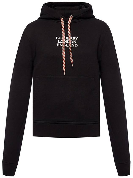 Lettering Embroidered Logo Drawstring Hoodie Black - BURBERRY - BALAAN 1