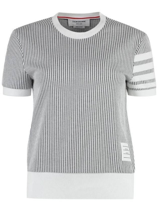 4-Bar Striped Knit Top Grey - THOM BROWNE - BALAAN.