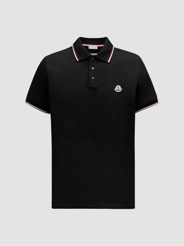 Small Logo Patch Short Sleeve Cotton Polo Shirt Black - MONCLER - BALAAN 4